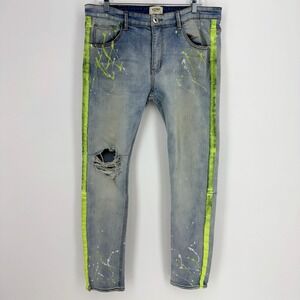 KDNK Men Distressed Jeans Neon Paint Splatter Ripped Skinny Stripe Size‎ 36x30